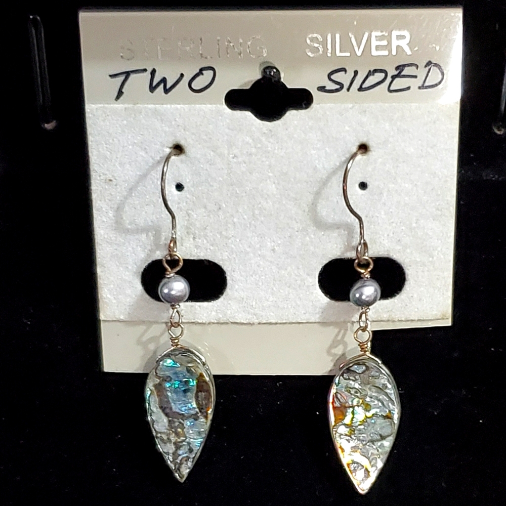 NEW Two-Sided Abalone Mother of Pearl Earrings